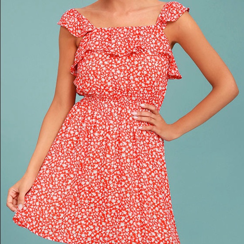 MOON RIVER DOTTIE RED FLORAL PRINT DRESS - Picture 2 of 4